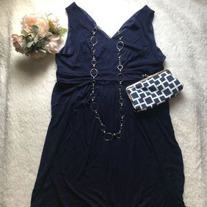 Navy blue Vneck pleated dress plus size